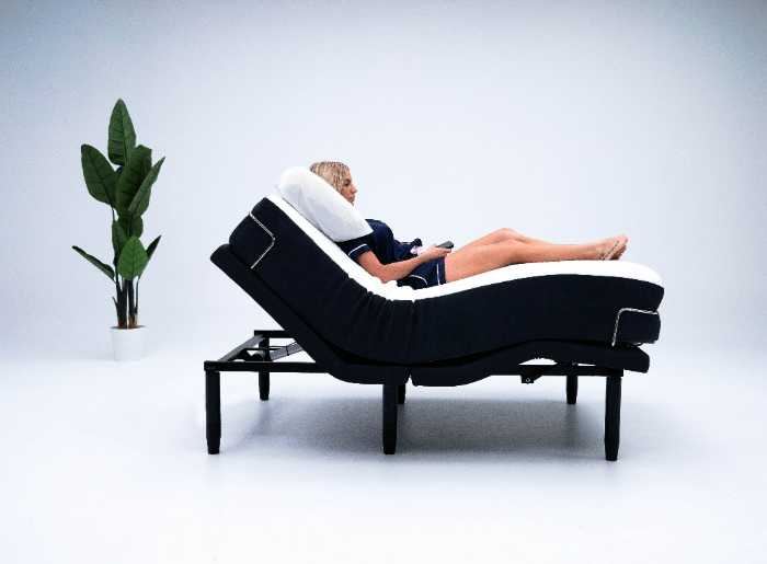 electric adjustable bed in the Zero Gravity position to help with sleep, aches and pain
